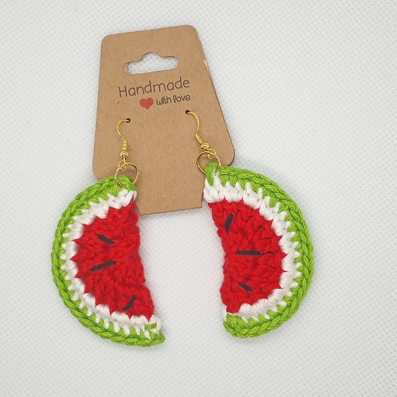 Watermelon earrings, fruit crochet handmade kawaii gifts for summer - Picture 5 of 8